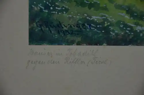 Aquarell, Häuser in Tobadill, Tirol, G. Rüdinger 1932, dat., sign.