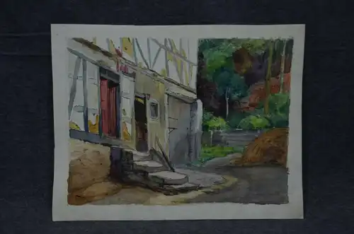 Aquarell, Altes Bauernhaus, Fachwerkhaus, Maler unbekannt