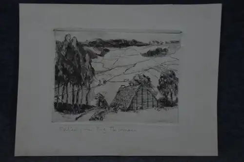 Radierung, Landschaft mit Haus, Friedrich Fritz Thiermann