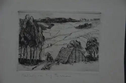 Radierung, Landschaft mit Haus, Friedrich Fritz Thiermann