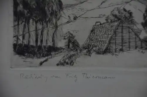 Radierung, Landschaft mit Haus, Friedrich Fritz Thiermann