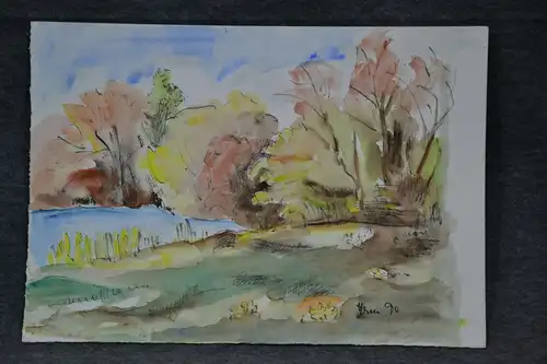 Aquarell, Teich, Hron, 1990