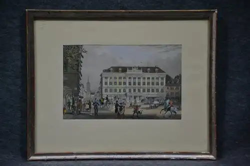 Stahlstich koloriert, Stadtplatz, gerahmt, verglast, etwa 1850