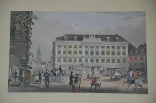 Stahlstich koloriert, Stadtplatz, gerahmt, verglast, etwa 1850