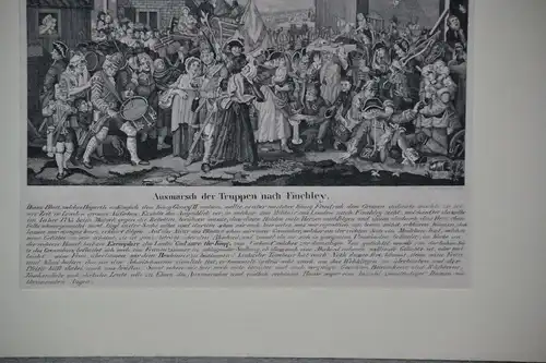 Kupferstich, Militaria, Ausmarsch der Truppen nach Finchley, 1745