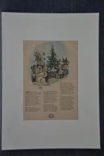 Stahlstich, koloriert, Winterzeit Gedicht, Weihnachten, etwa 1870