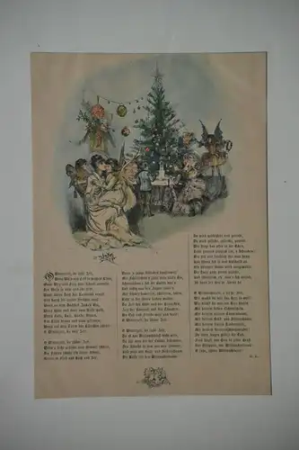 Stahlstich, koloriert, Winterzeit Gedicht, Weihnachten, etwa 1870
