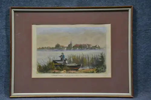 Kupferstich, koloriert, Fraueninsel im Chiemsee, nach einer Fotografie,etwa 1900