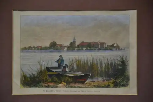 Kupferstich, koloriert, Fraueninsel im Chiemsee, nach einer Fotografie,etwa 1900