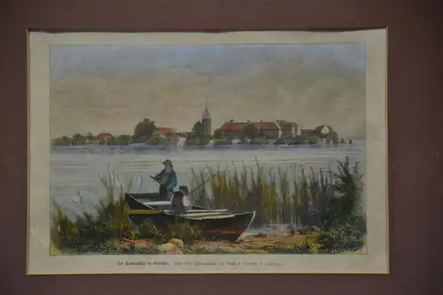 Kupferstich, koloriert, Fraueninsel im Chiemsee, nach einer Fotografie,etwa 1900