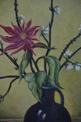 Ölbild, auf Karton gemalt, Stillleben mit Blume, sign. KW 80