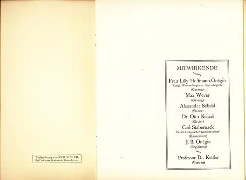 Programmheft,Hofkonzert zu Detmold,1913,8 Seiten plus Deckel