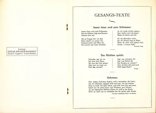 Programmheft,Hofkonzert zu Detmold,1913,8 Seiten plus Deckel