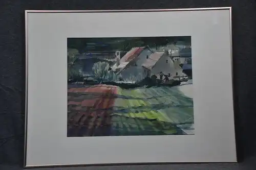 Aquarell, Landschaft mit Bauern, sign, dat. Santi, 2006