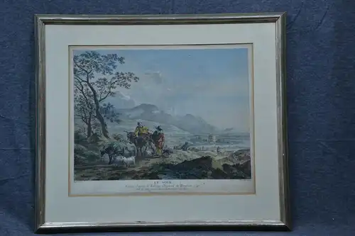 Kupferstich, koloriert, Le Soir , Berghem, J.P. le Bas, 1740