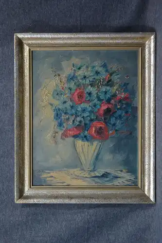 Ölbild auf Karton, Stilleben mit Blumen, dat. 1952, unbek. Maler