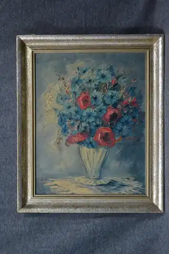 Ölbild auf Karton, Stilleben mit Blumen, dat. 1952, unbek. Maler