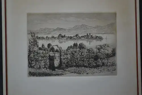 Radierung, L. Wöhner, Chiemsee Fraueninsel