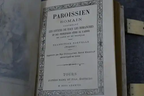 Gebetbuch, Paroissien, Frankreich, Brevier, Horn, mit Abbildungen, etwa 1850