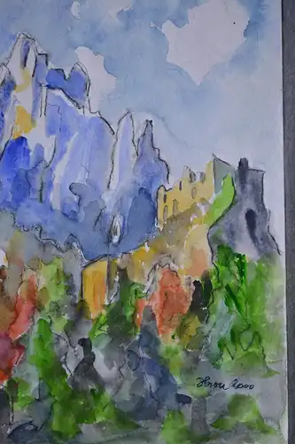 Aquarell, sign., dat. Hrou 2000, Berge, 48 x 36 cm auf Büttenpapier