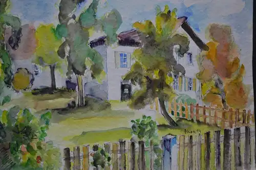 Aquarell, sign., dat. Hrou 94, Dorf, 49 x 37 cm auf Büttenpapier