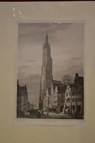 Stahlstich, Landshut, St. Martin, Ludwig Lange