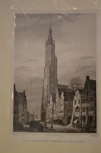 Stahlstich, Landshut, St. Martin, Ludwig Lange
