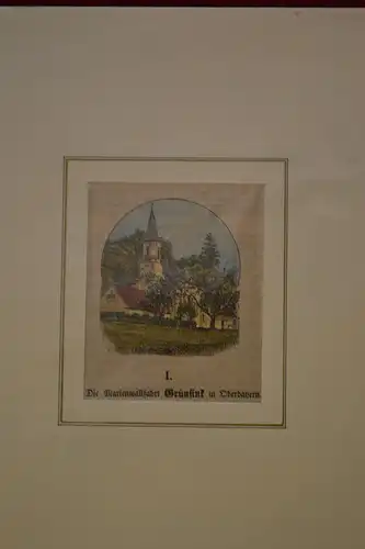 Holzstich, koloriert, Marienwallfahrtsort Grünsink, aus einem Kalender