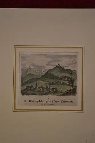Kupferstich, Wandkalender, Wallfahrtskirche auf dem Fahrenberg, 1855