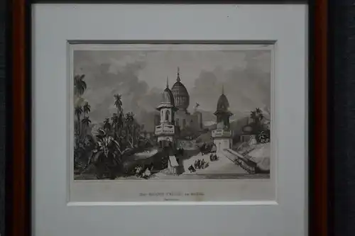 Stahlstich, Indien, Gokul, Der große Tempel, etwa 1900, Baxard