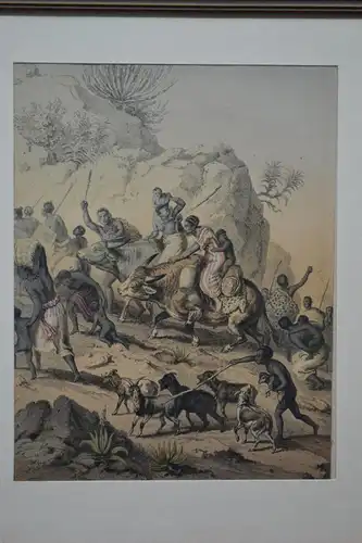 Holzschnitt, koloriert, Flucht, Afrika, etwa 1880