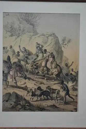 Holzschnitt, koloriert, Flucht, Afrika, etwa 1880
