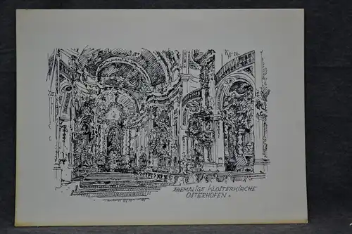 München,Tuschfederzeichnung,Bauer-Oltsch,Original,1956, Klosterkirche Oberhofen