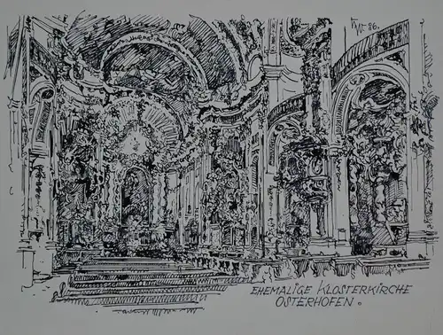 München,Tuschfederzeichnung,Bauer-Oltsch,Original,1956, Klosterkirche Oberhofen