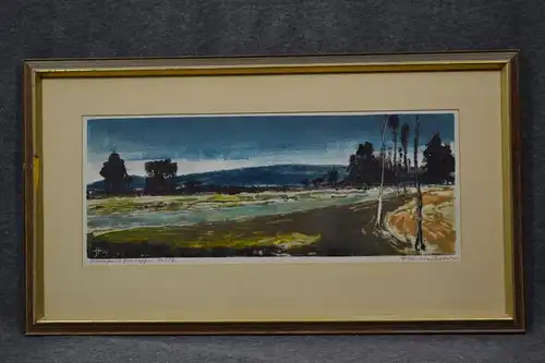 Kupferstich, koloriert, Nr. 1 von 2, Landschaft, Hellmuth Weissenborn, etwa 1950