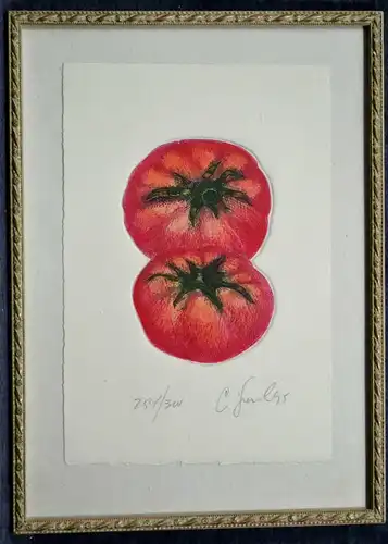 Radierung, koloriert, 254/300, Tomaten, sign. unleserlich, evtl. Jurel, 1995