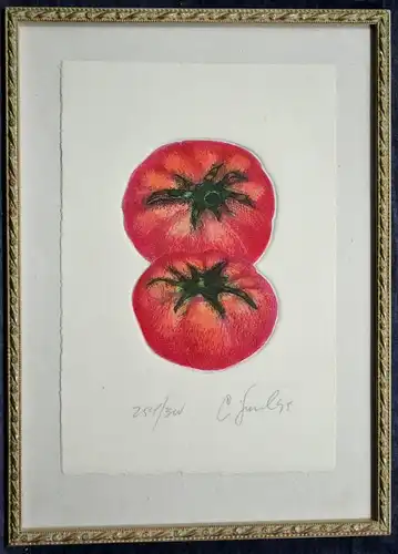 Radierung, koloriert, 254/300, Tomaten, sign. unleserlich, evtl. Jurel, 1995