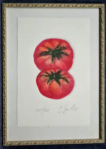 Radierung, koloriert, 254/300, Tomaten, sign. unleserlich, evtl. Jurel, 1995