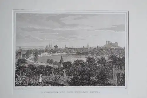Stahlstich, Nürnberg von der Nordostseite, Mitte 19 Jhdrt., gez. Ludwig Lange