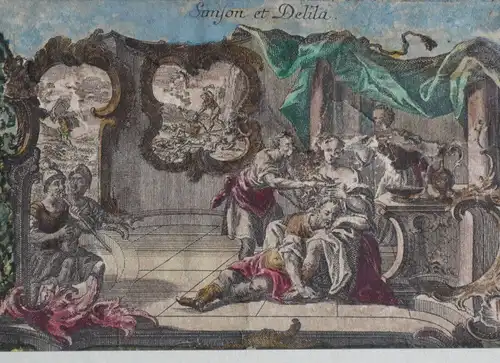 Kupferstich, handkoloriert, Samson und Delilah, verm. Anfang 1800