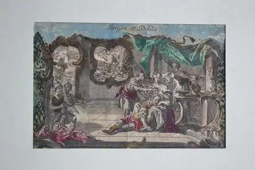 Kupferstich, handkoloriert, Samson und Delilah, verm. Anfang 1800