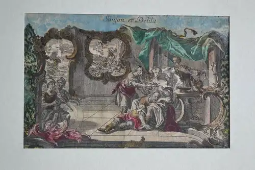 Kupferstich, handkoloriert, Samson und Delilah, verm. Anfang 1800