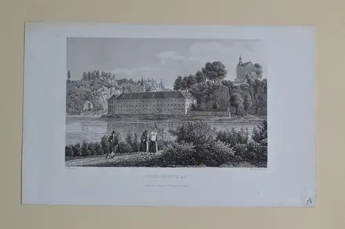 Stahlstich, Kloster Weltenburg, Donau, Grünewald, ca. 1850