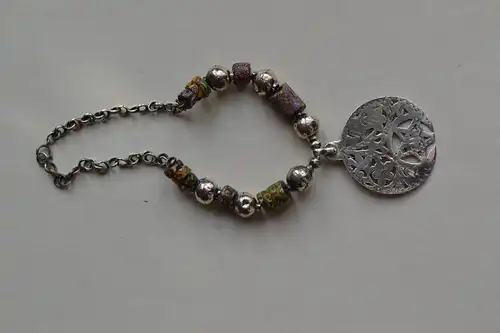 Schmuck, Halskette,Glas,Millefiori, Silberanhänger, ca. 38 cm,Italien