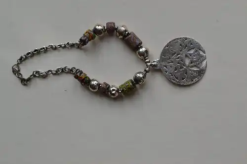 Schmuck, Halskette,Glas,Millefiori, Silberanhänger, ca. 38 cm,Italien
