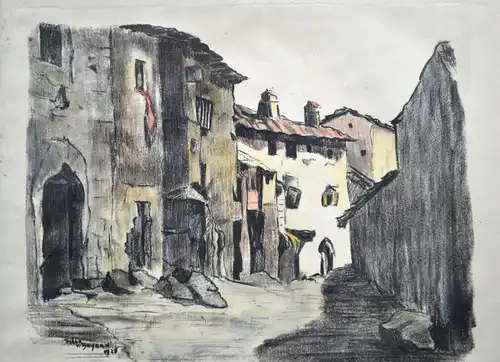 Lithografie, Dorf in Spanien, Pilar von Bayern, 1928