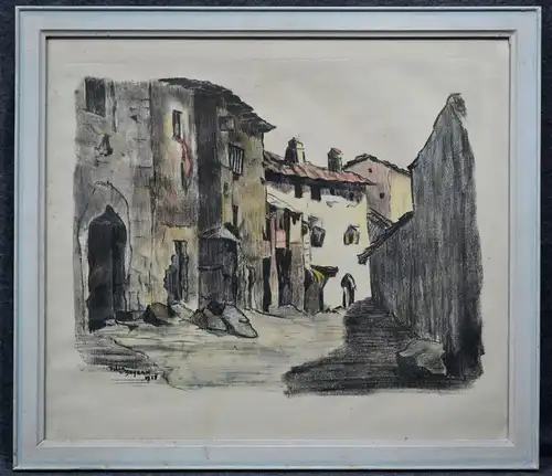 Lithografie, Dorf in Spanien, Pilar von Bayern, 1928