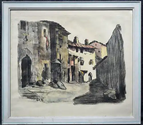 Lithografie, Dorf in Spanien, Pilar von Bayern, 1928