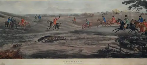 Aquatunta,handkoloriert,Coursing, Hasenhetze mit Hunden,Laird, London 1841,