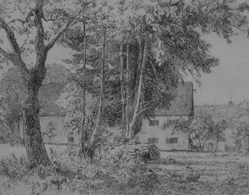 Grafik,Radierung,Bauernhof im bayerischen Oberland,um 1900,unb.Künstler,gerahmt